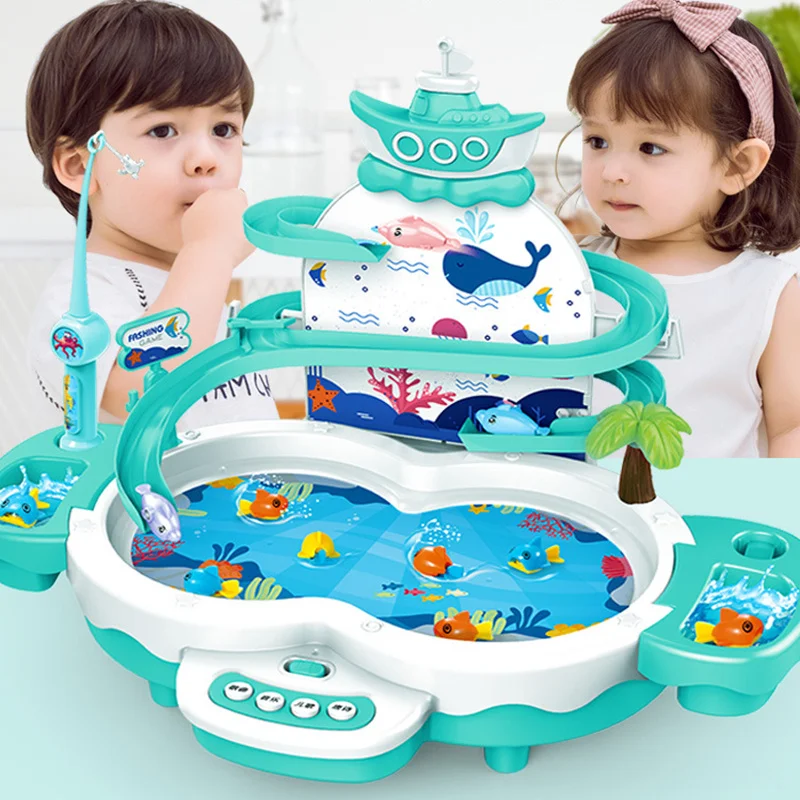 Children Electric Fishing Toy Multifunctional Track Magnetic Levitation Fishing Table Parent-child Interactive Toys with Music