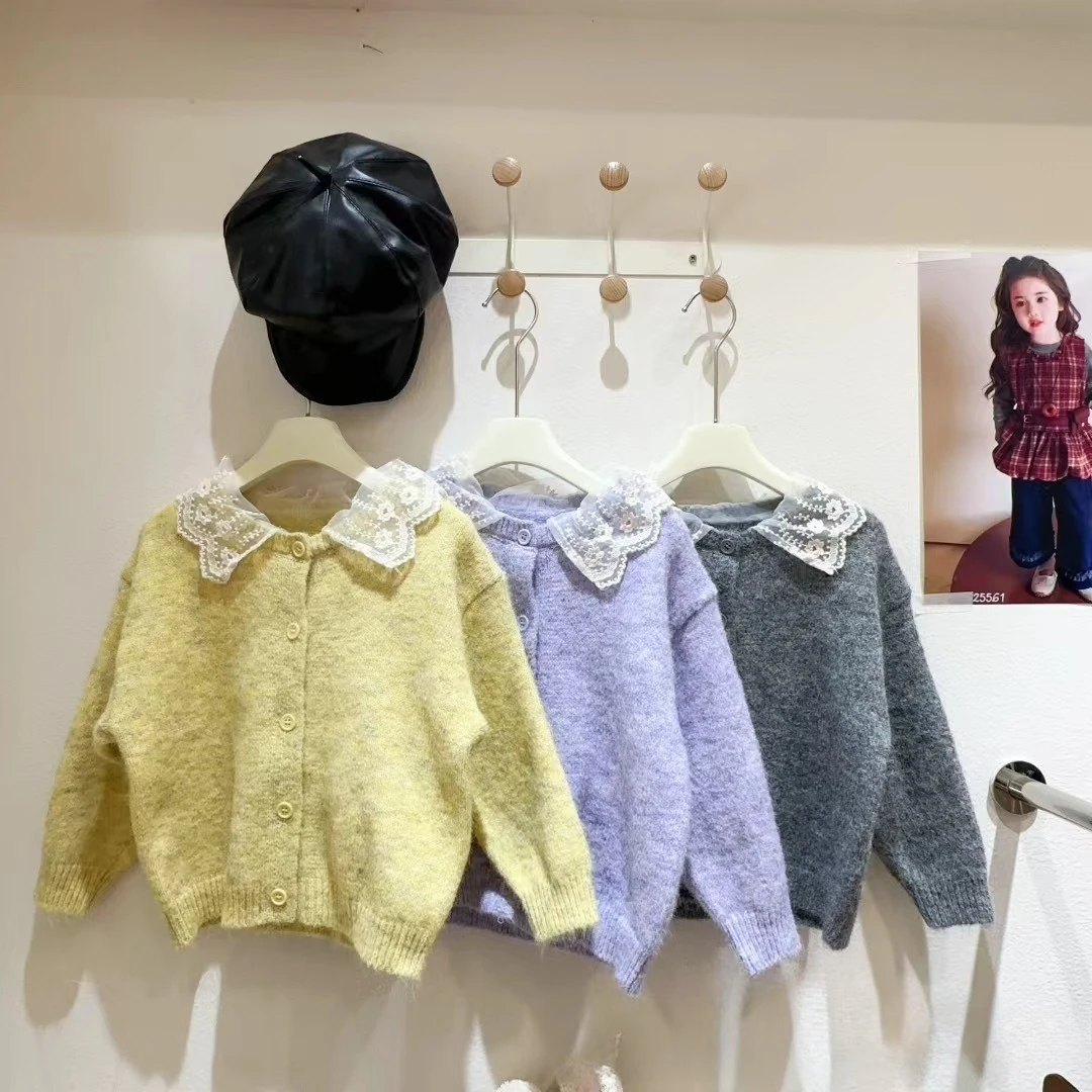 

Kids clothes Girls sweater Autumn 2025 Korean foreign-style lapel children cardigan