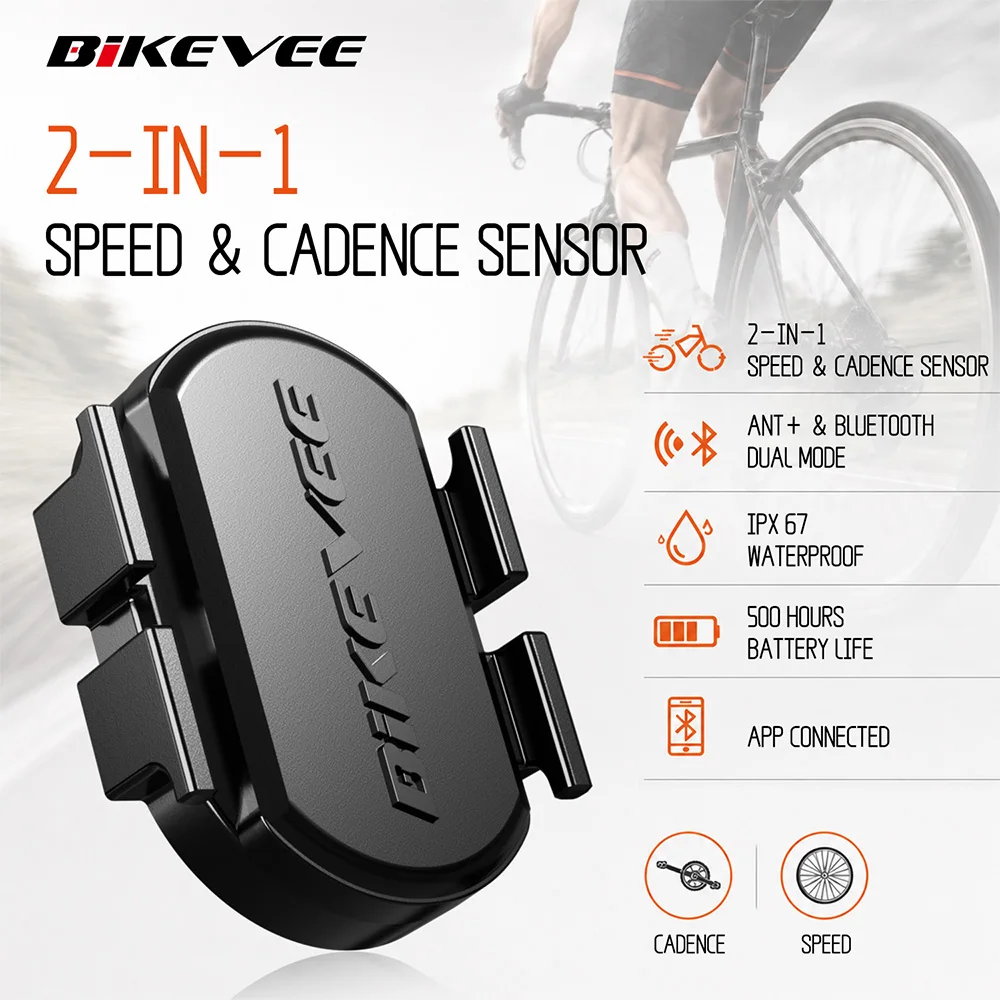 BIKEVEE Universal Wireless ANT+ Bluetooth Cadence Speed Sensor Bike Cycling RPM Sensor Compatible GARMIN/IGPSPORT/Bryton/Wahoo/Coosporide/Zwift/Rouvy Bike Computer Attachment for Bicycle Cycling Sport