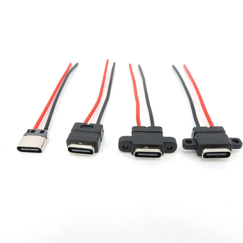 Conector de cable de carga para soldadura, conector USB tipo C 3,1, 2 pines, hembra, 180 °, 90 °, para reparación de bricolaje