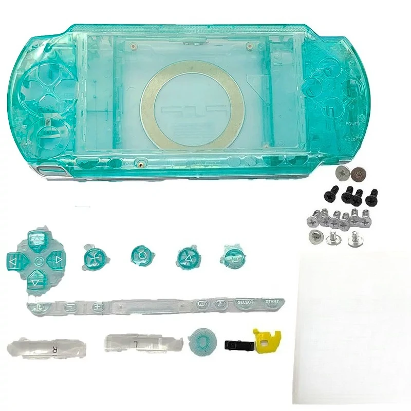 For PSP 1000 Transparent Clear Housing Shell Full Body Replacement Case Cover With Buttons Kit