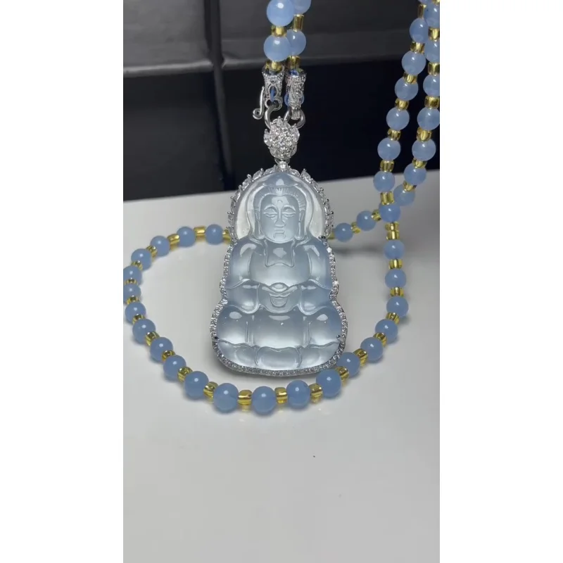 Certified Natural high Ice  jade Jadeite grave guanyin amulet Pendant&Necklaces