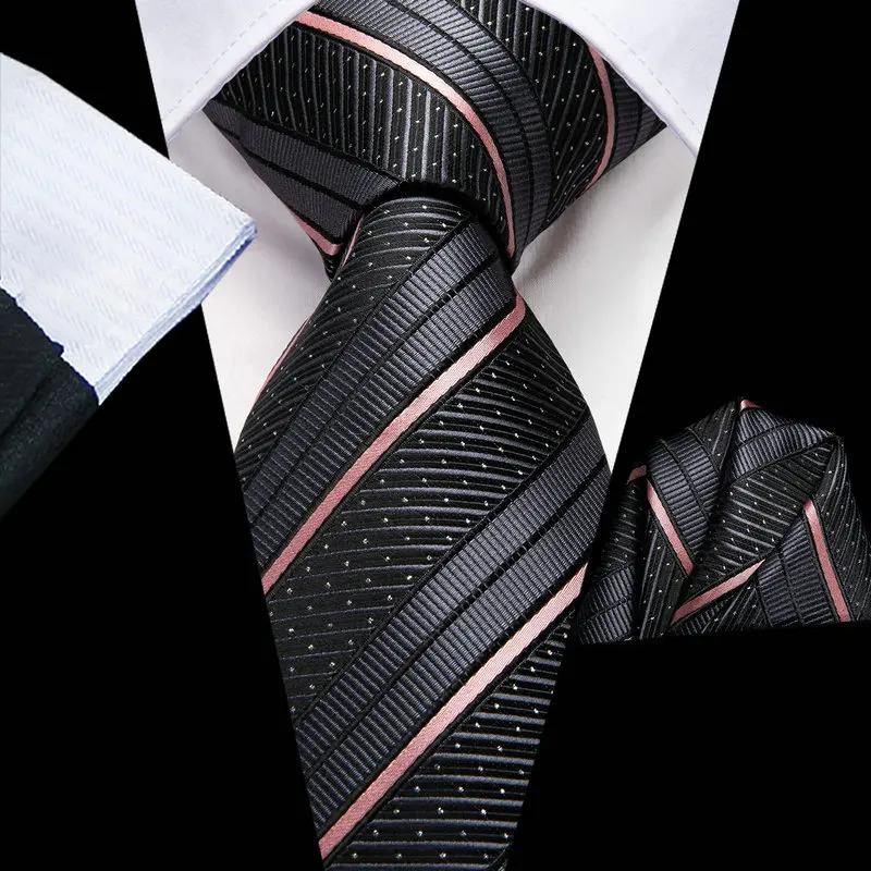 VerveRow Men Stripe Tie & Pocket Square Set, Grey Pink Diagonal Striped Necktie Handkerchief for Business Wedding Party