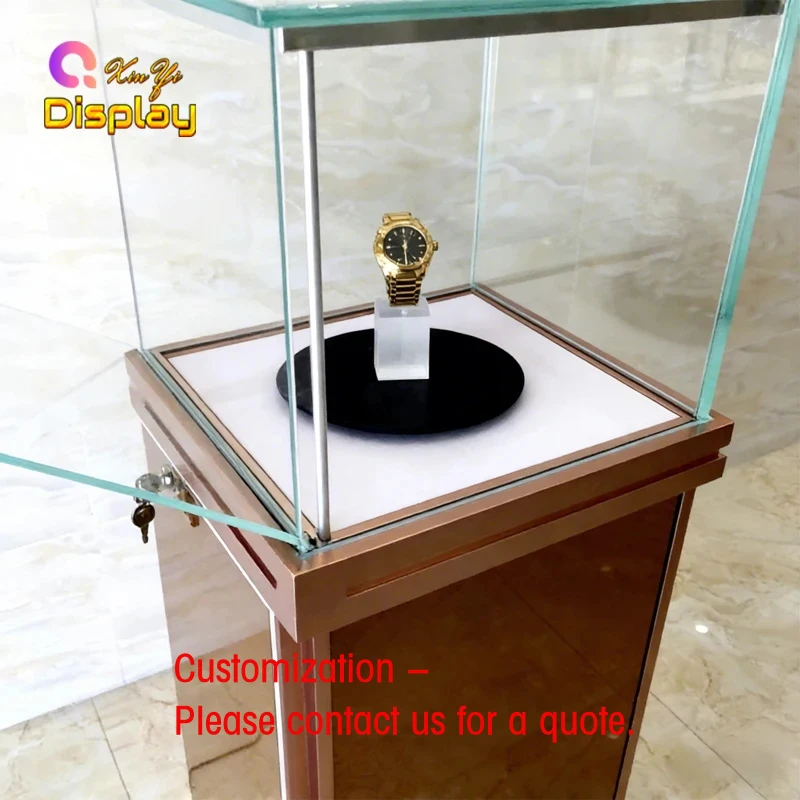 

custom.Anti-Theft Rotating Watch Display Tower Glass Top LED Lighting Heavy Duty Luxury Watch R