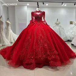 Jancember New Arrival Gorgeous Ball Gown Wedding Dresses High Neck Beading Vestidos De Novia Lace Princess Robe Mariage XS069
