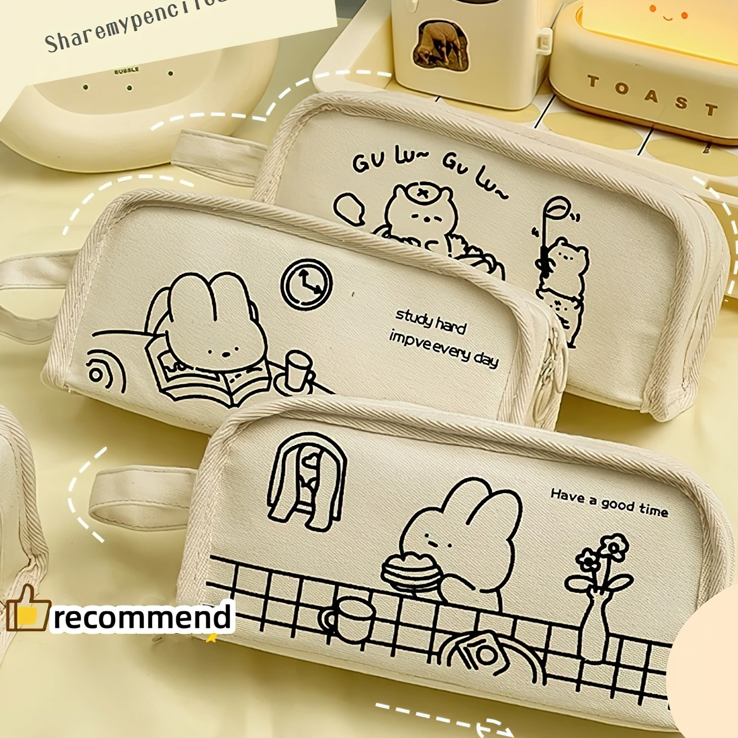 תיק עטים מקרטון חמוד עם נפח גדול, תיק רשת לאחסון ציוד ללימודים בבית הספר F7434