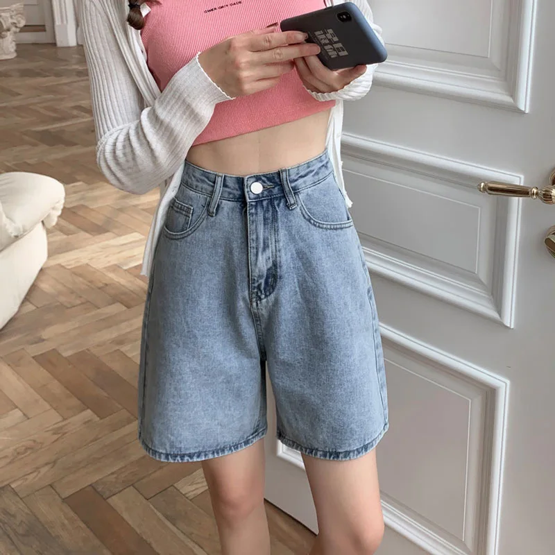 

Straight A-line Mid Length Jeans with A Temperament of Five Quarter Shorts Travel and Leisure Versatile High Waisted Loose Pants