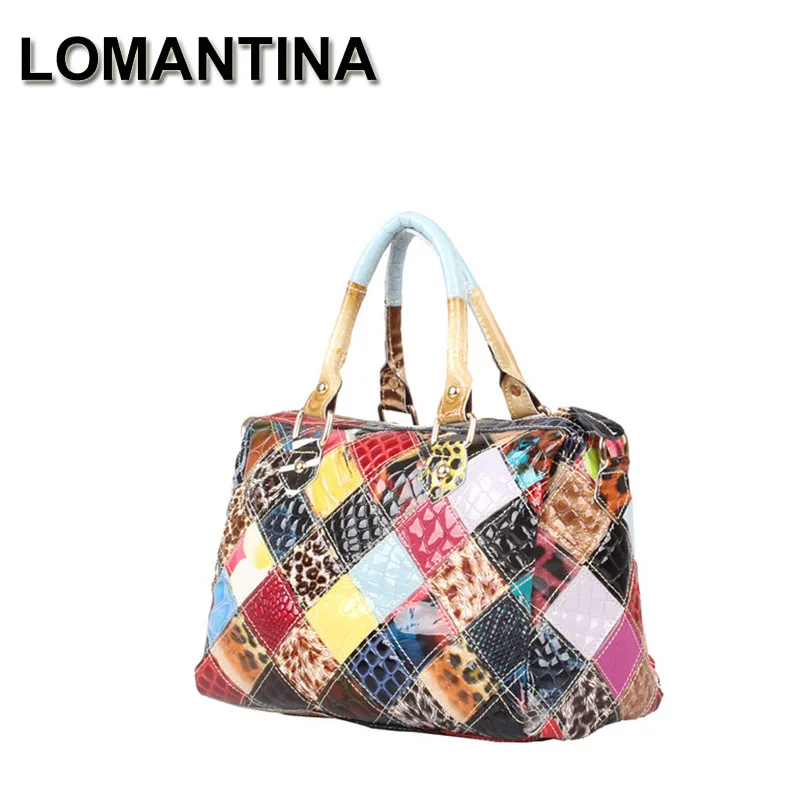 

LOMANTINA Real Leather Snake Pattern Fashion Women's Colorful Random Spliced Handbag Casual Shoulder Messenger Female Tote