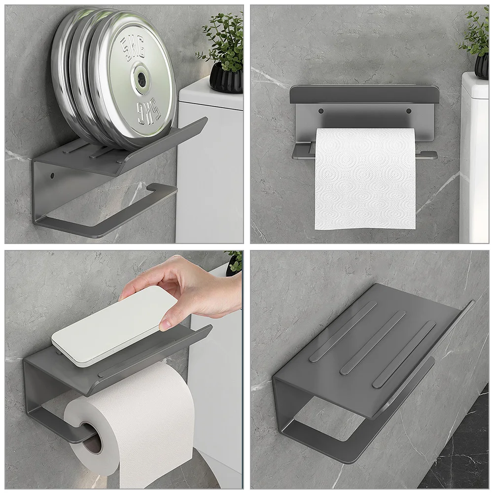 

Iron Wall mounted Toilet Paper Holder Shelf Bathroom Rack Tissues Storage Box Gray No Punch Design Roll Paper Towel Hanger Easy