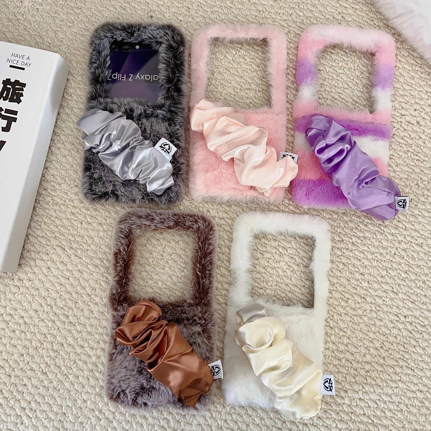 Luxury Unique Plush Soft Fur With Wrist Strap Phone Case For Samsung Galaxy Z Flip 7 6 5 4 3 Zflip7 FE Shockproof Cover