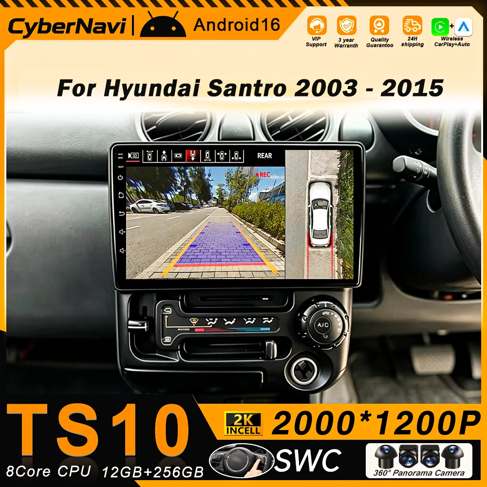 Android For Hyundai Santro 2003 2004-2015 Stereo Head Unit 2 Din Multimedia Video Player GPS Navigation Bluetooth 8 Core Wifi 5G