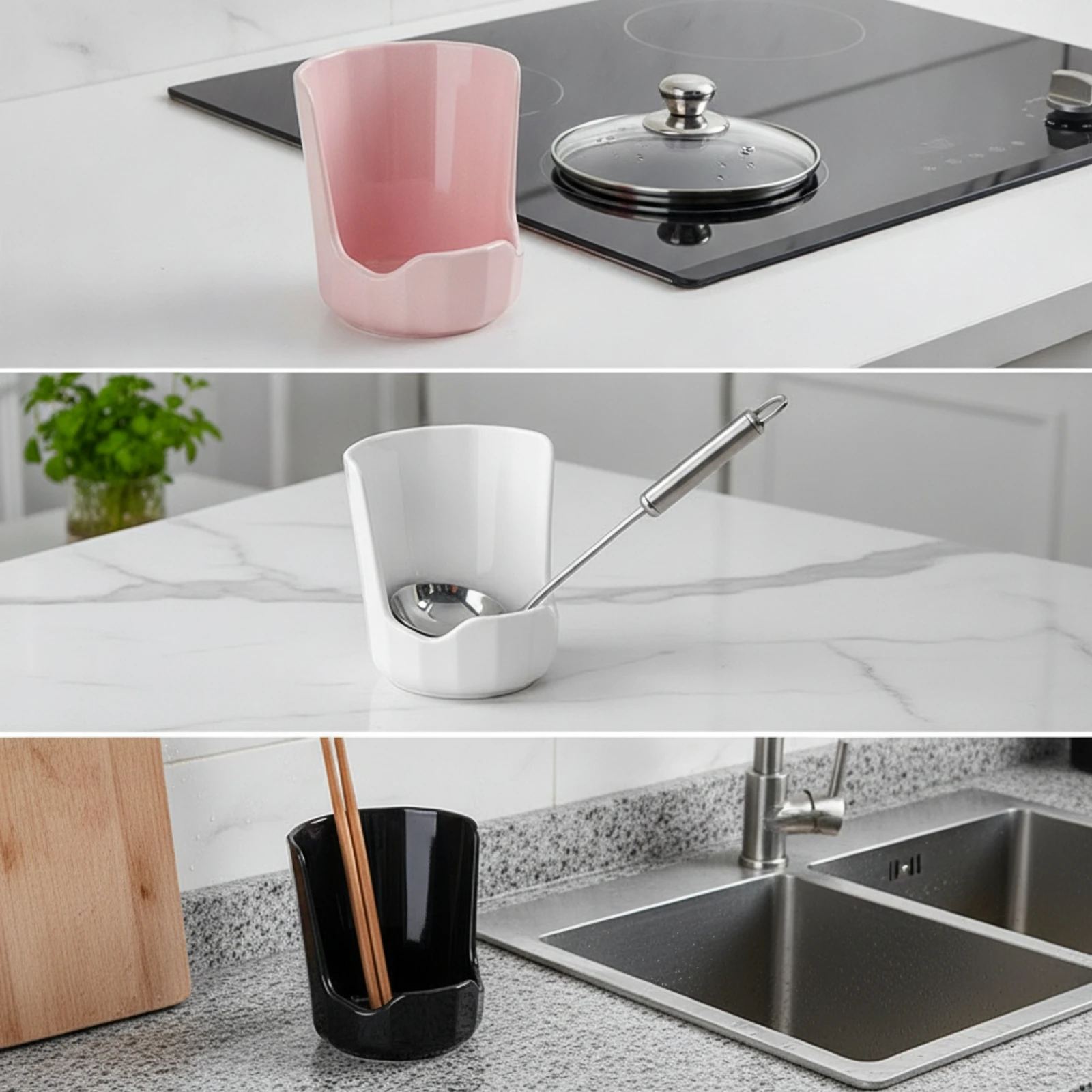 Lid and Spoon Rest Multifunctional Utensil Rest with Pot Lid Holder Ceramic Rack with Notch Spill-freeFree Kitchen Gadget Rack