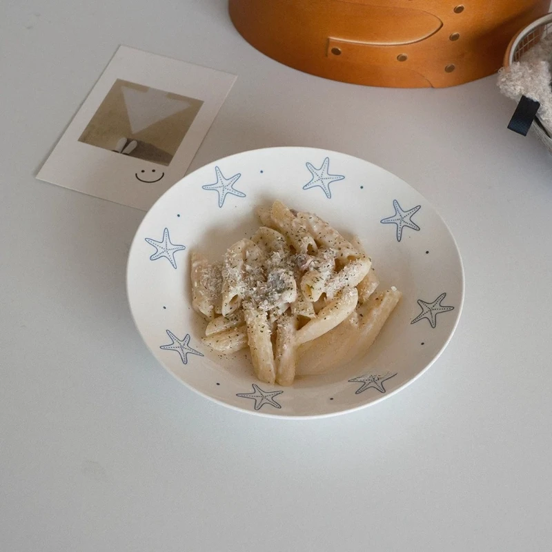Starfish Cartoon Ceramic Plate Small Fresh Deep Dinner Plate High Temperature Resistant Pasta Plate for Home