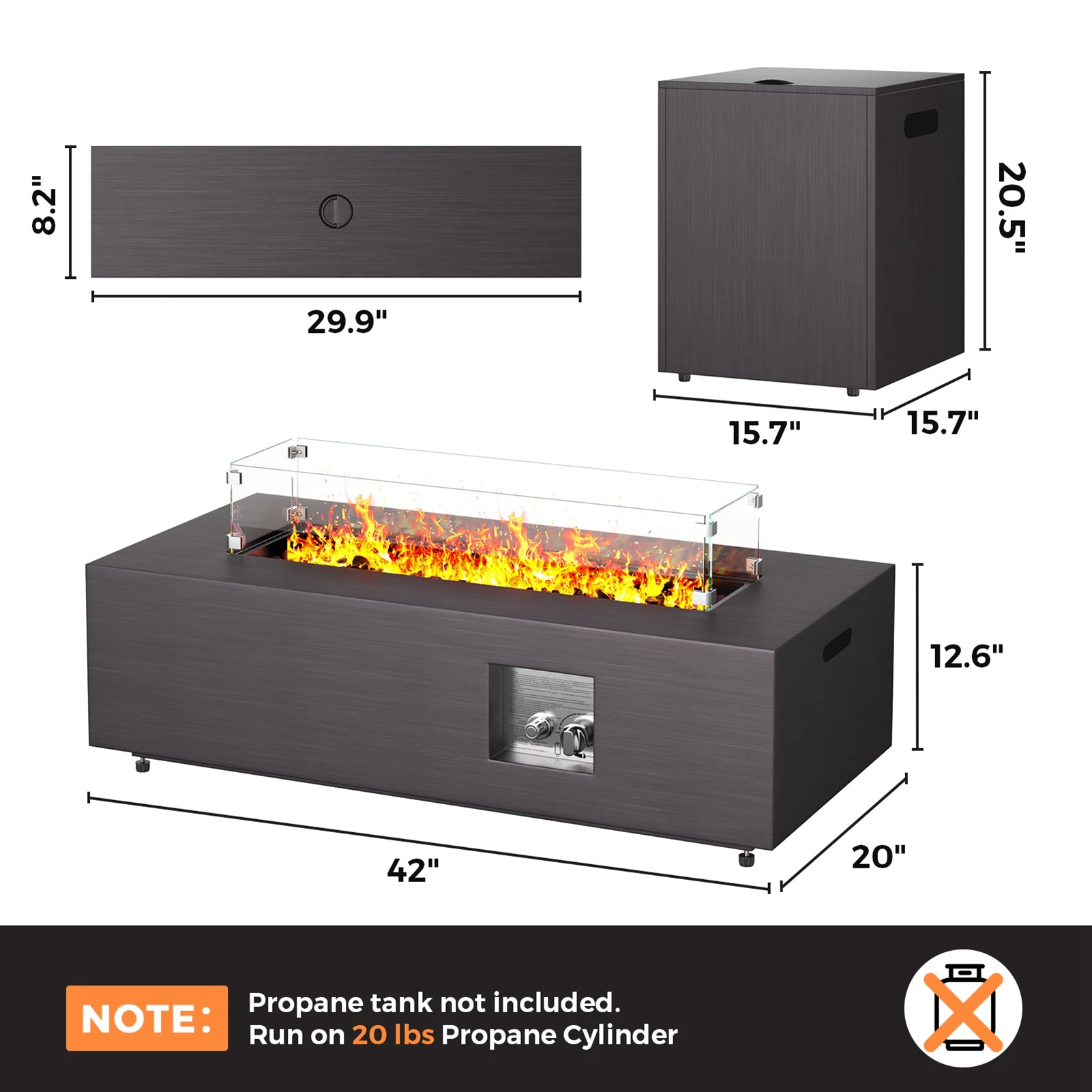 ارتفاع درجة الحرارة مقاومة 28 بوصة مربع سبليت النار الجدول الزجاج حاجز الرياح سهلة التركيب دعم مستقر تصميم سبليت مقاومة الطقس