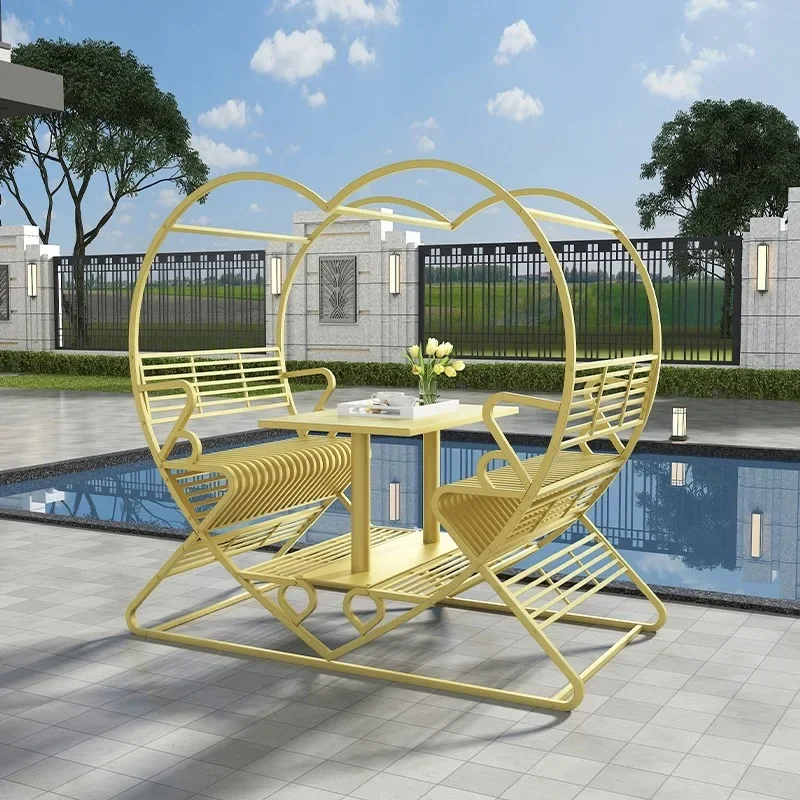

#V New design outdoor heart-shaped courtyard furniture wedding decoration dining table and chairs courtyard metal garden decorat