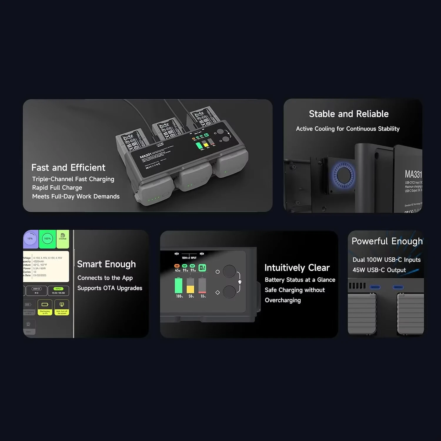 ISDT MA331 Air 3 Charging Hub 200W 3 Channel Smart Battery Charger with APP Connection LCD Display for DJI Air3 Aerial FPV Drone