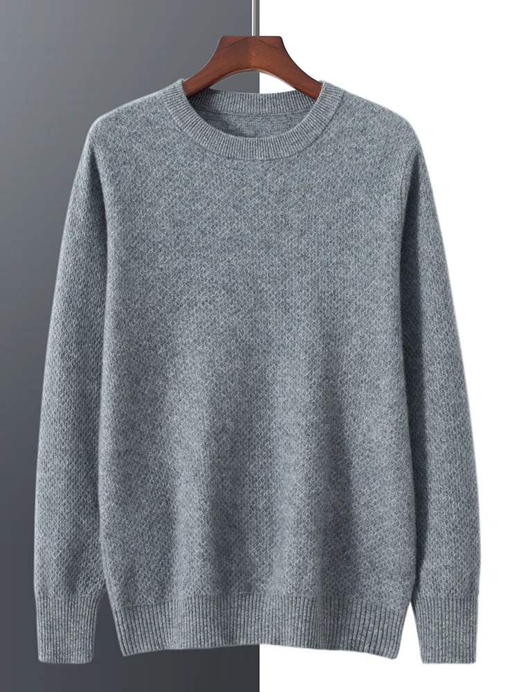 

Новинка 2024 года, мужской свитер из 100% кашемира, сотовый осенне-зимний пуловер с круглым вырезом и длинными рукавами, умный повседневный кашемировый трикотаж, топы