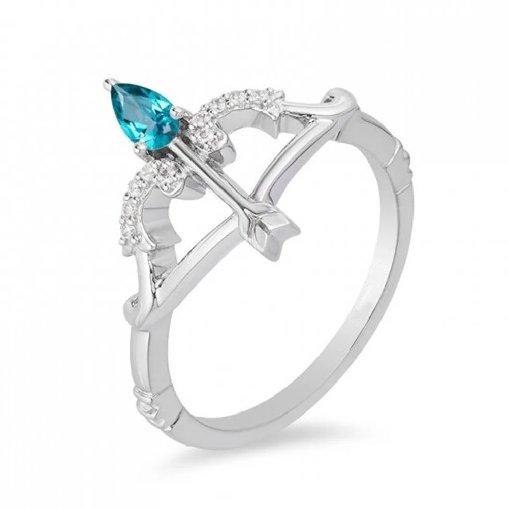 HESHI European and American ins style simple fashion temperament blue topaz bow and arrow ring