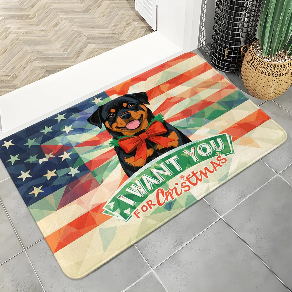 1pc Cute Puppy Christmas Dog Doormat - Soft Flannel-Like Mat, Non-Slip Indoor/Outdoor Entry Mat for Front Door, Porch, Bathroom