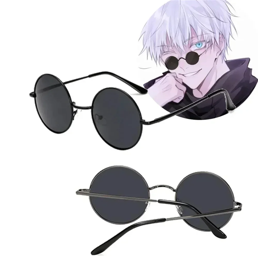 Gojo Satoru Anime Cosplay Sun Glasses Jujutsu Kaisen Cosplay Costume Halloween Metal Round Sunglasses Fashion Eyewear Glasses