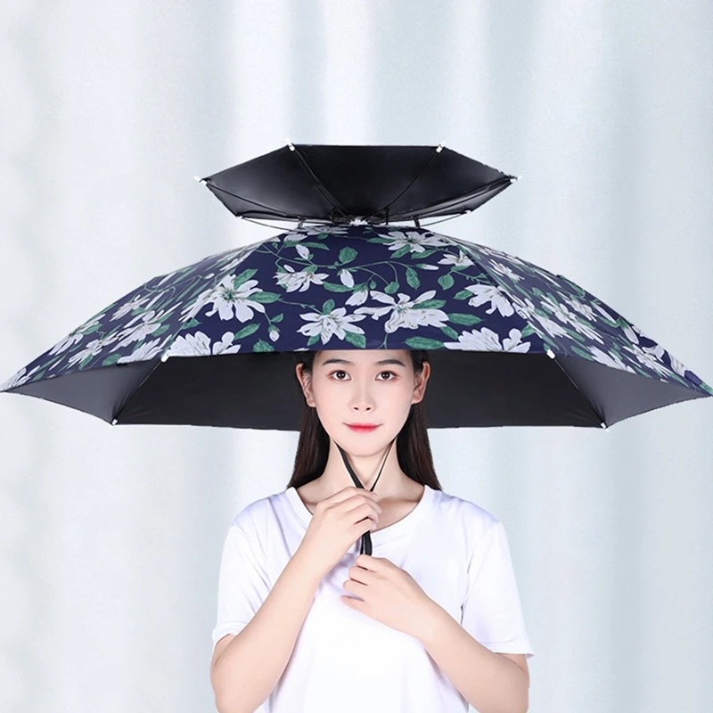 

Double Layer Umbrella Hat Fishing Camping Adjustable Headwear Raining Day Hand Free Umbrella Cap Beach Sunshade Sun Hats Folding