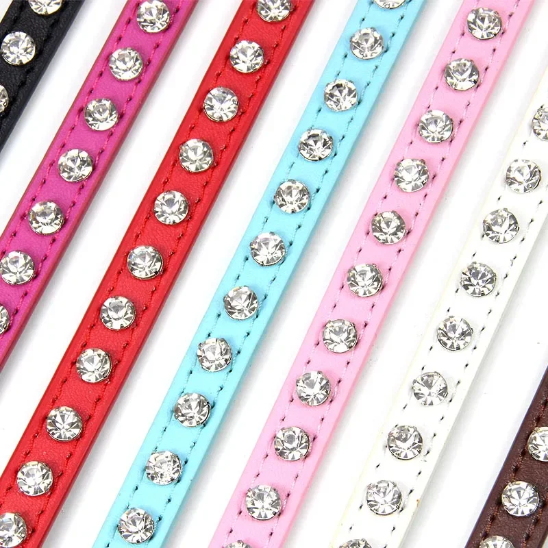 Luxury Rhinestone Rivets Cat Collar Leather Small Dog Collars  Puppy Neck Strap for Kitten Accessories Wholesale / Dropshipping