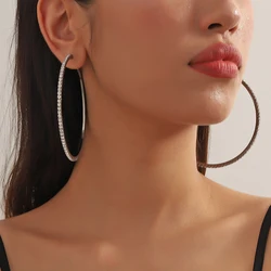 Fashion 30-80mm Hoop Earrings For Women Girls Crystal Rhinestone Earrings Gold Silver Color Round Earrings Party Jewelry Gift