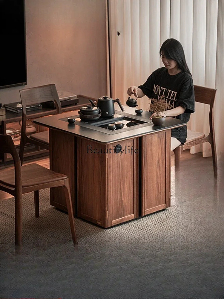 

05-*Solid wood liftable tea table living room small apartment mobile balcony tea cabinet