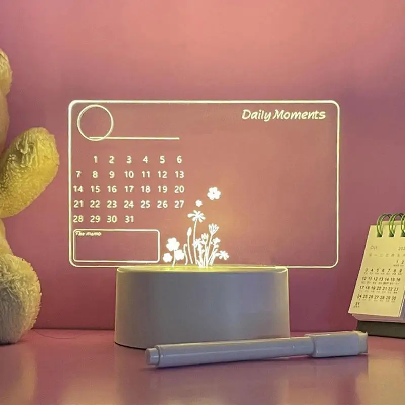 Light Up Dry Erase Board Luminous Calendar Message Boards For Desk Universal Erasable Transparent Writing Notepad With Pen For