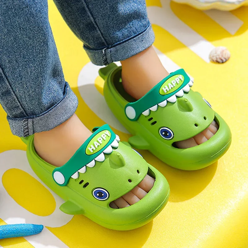 New Summer Cartoon Shark Slippers Children\'s Non-Slip Soft Sole Sandals Cute Baby Boys Girls Home Slides Outdoors Garden Shoes