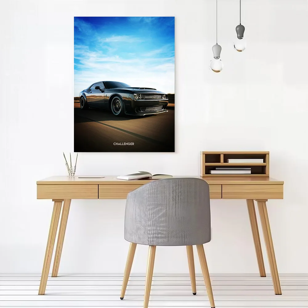 Sports Car Challenger on the Road Poster Canvas Wall Art Custom Photo Print Modern Painting for Fans Decor Luxury Bedroom Mural