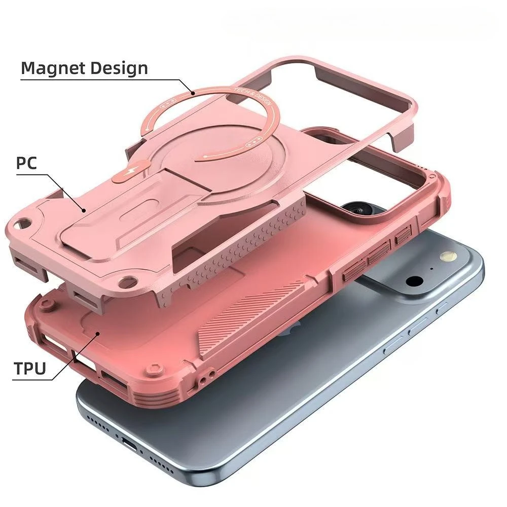 Funda de teléfono magnética con soporte plegable Invisible para iPhone 17 Pro Max 16 Plus 15 14 13 12 11, cubierta a prueba de golpes de Color de colisión