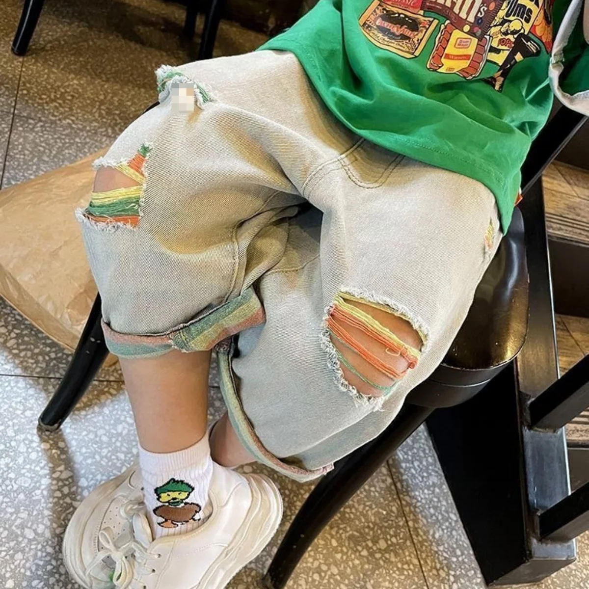 2025 여름 아동 찢어진 청바지 봄 가을 옷 남자아이 캐주얼 루즈핏 바지 얇은 바지