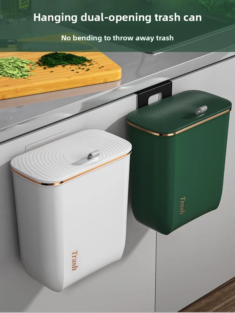 Kitchen Bathroom Wall Mounted Hanging Trash Can Cabinet Door No Drilling Required Gold Plated Toilet Washroom Storage Bin