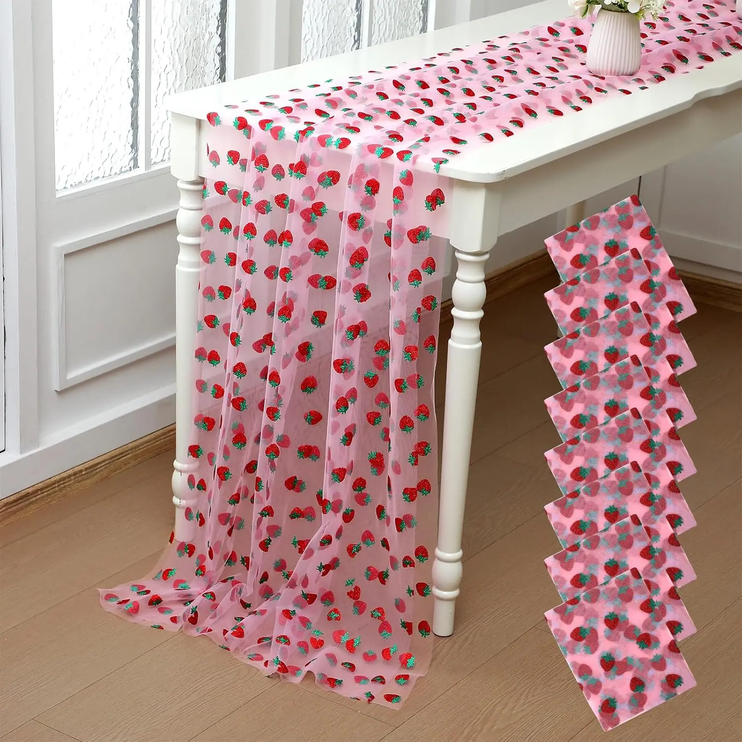 

8 Pcs 29 X70 Inch Strawberry Shiny Glitter Tulle Table Cloth Pink Sheer Lace Tablecloth for Party Decorations Birthday W