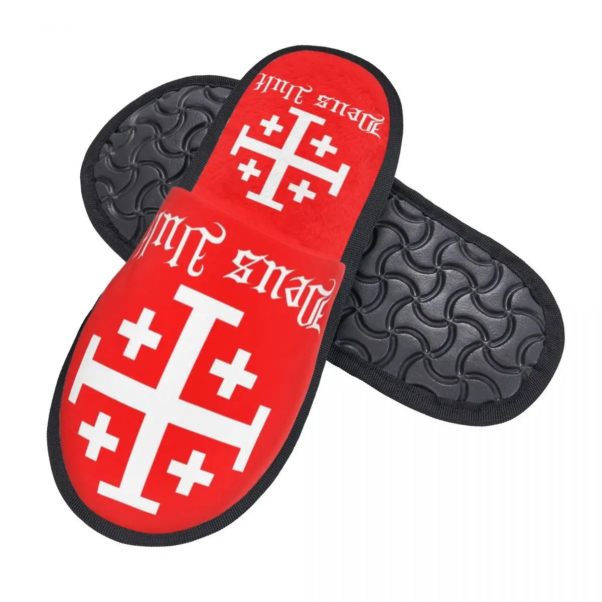 Custom Medieval Deus Vult Cross Guest Slippers for Hotel Women Knights Templar Cross Seal House Slipper