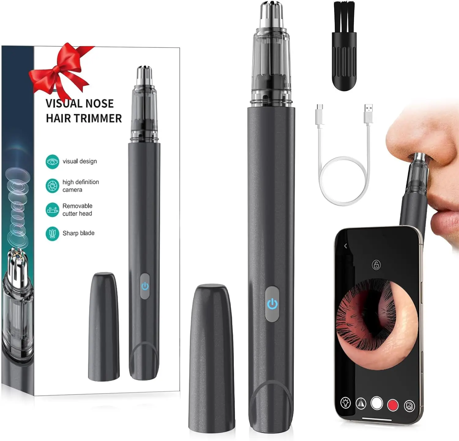 

Ear & Nose Hair Trimmer with HD Camera, App Control, 1080P Waterproof Clipper for iOS/Android