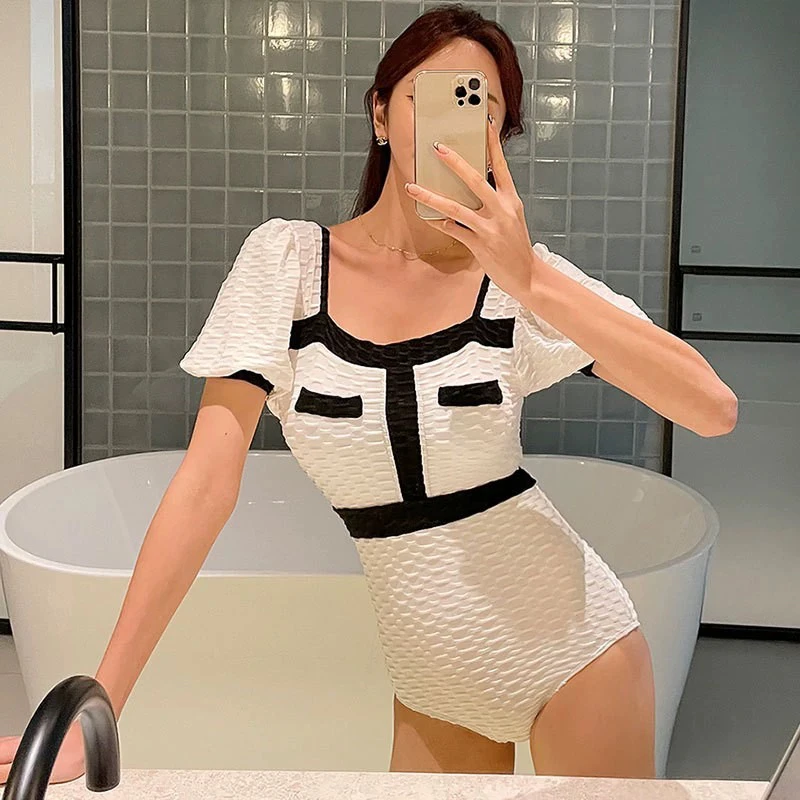 

Sexy White One-Piece Swimsuit Women's 2024 New Arrival Conceals Belly Flattering Thermal Sensation High Quali Nylon Fabric