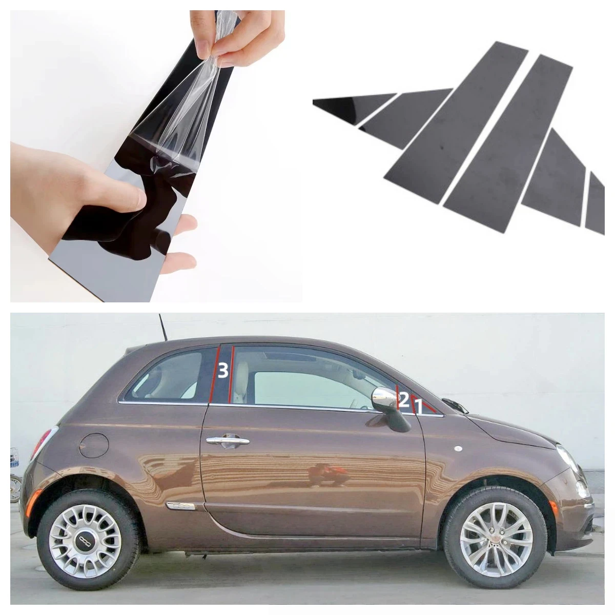 

Для Fiat 500 2010-2021 6 шт. накладки на окна, центральная пленка, колонна B C, стойки, наклейка, автомобильные аксессуары