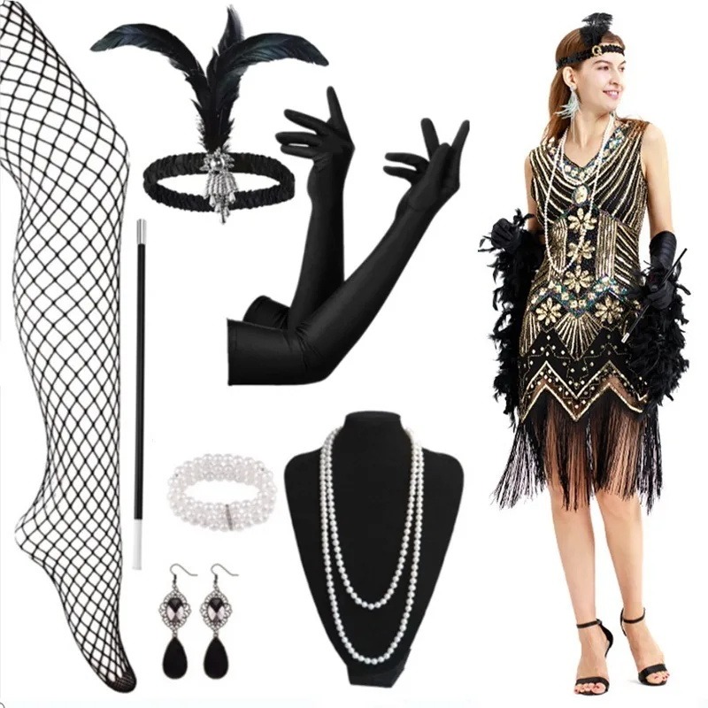 

1920s Retro Beaded & Fringe Dress, Elegant Evening Gown for Latin Dance & Wedding