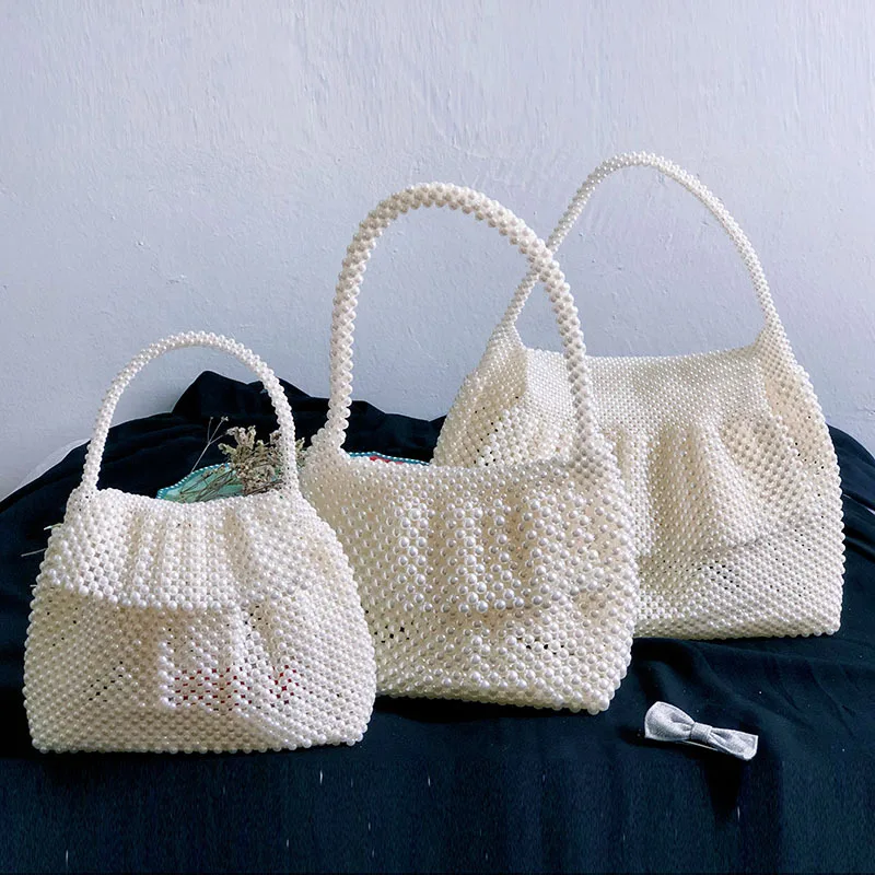 Guangzhou Factory Handmade Beaded Bag Leisure Women's One Shoulder Dumpling Bag Simple Imitation Pearl Handbag-Border