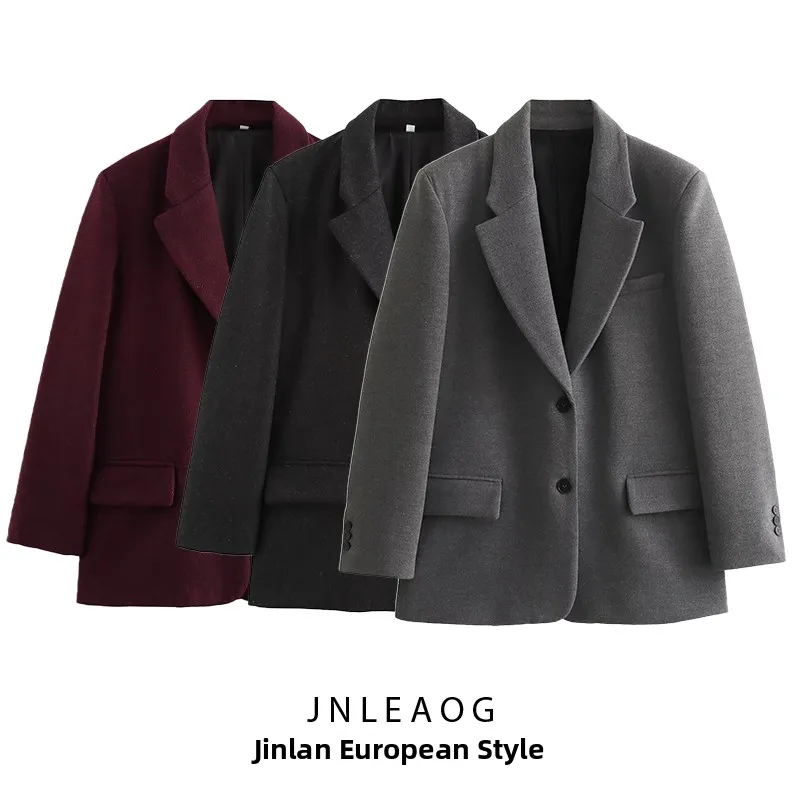 

Женский модный пиджак JNLEAOG прямого кроя с подплечниками, универсальный дизайн, деловой повседневный стиль, длинный рукав, полиэстер