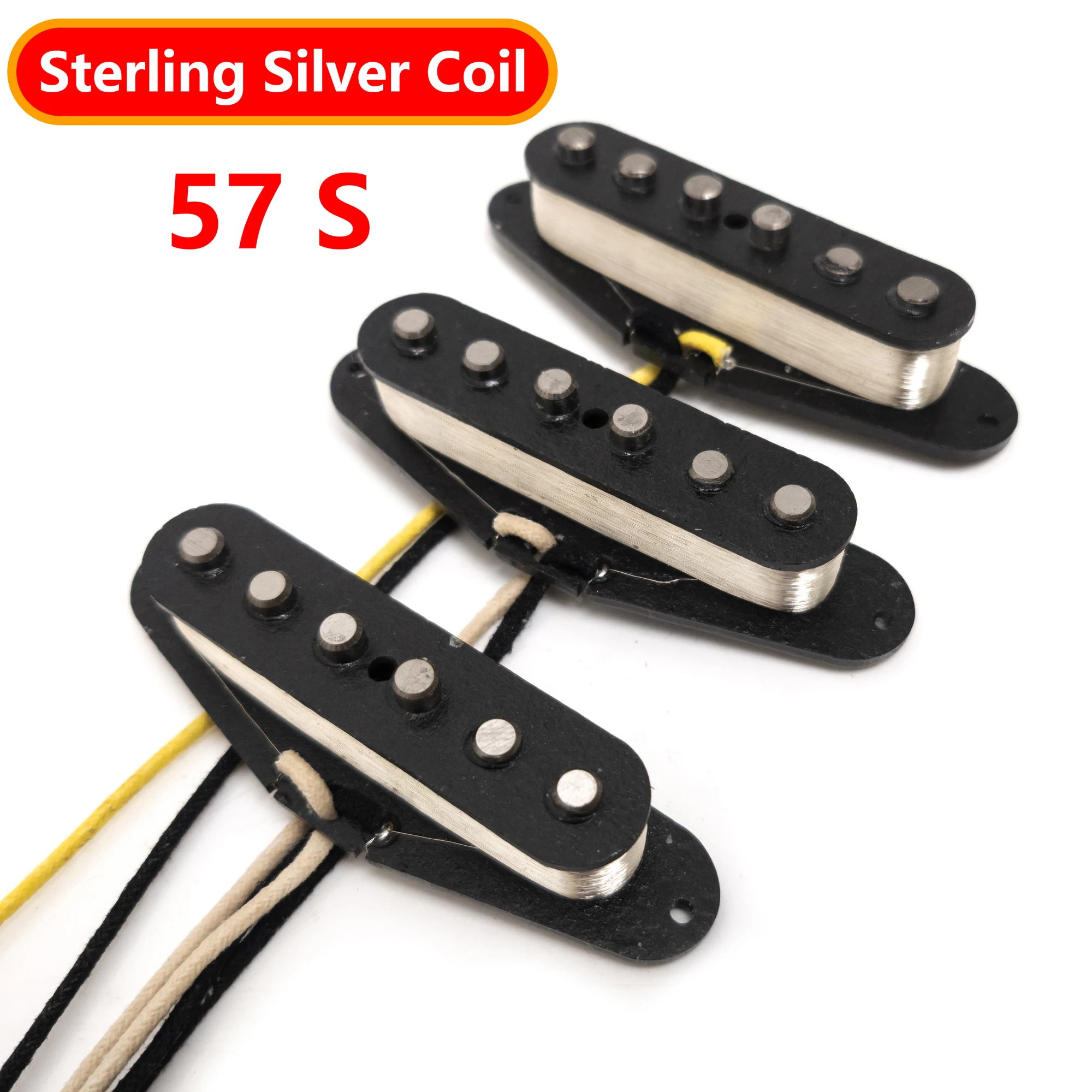 SSS Electric Guitar Pickups Pure Silver-Wound 57S Neck Middle Bridge Pickup Set for ST Guitars Replacement Parts