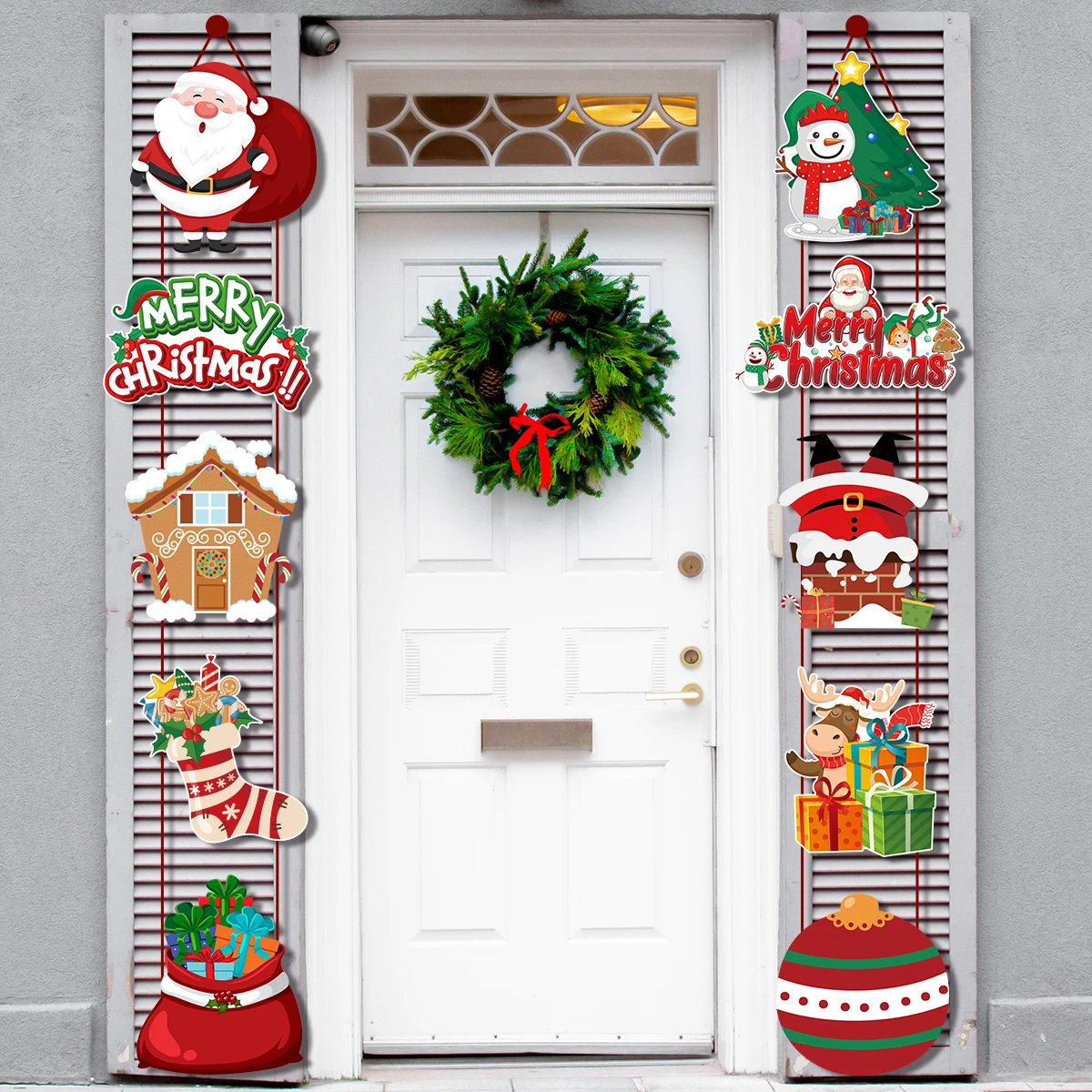 1pair Merry Christmas Door Hanging Banner Santa Claus Snowman Couplet Navidad 2023 Christmas Party Home Decoration 2024 Noel