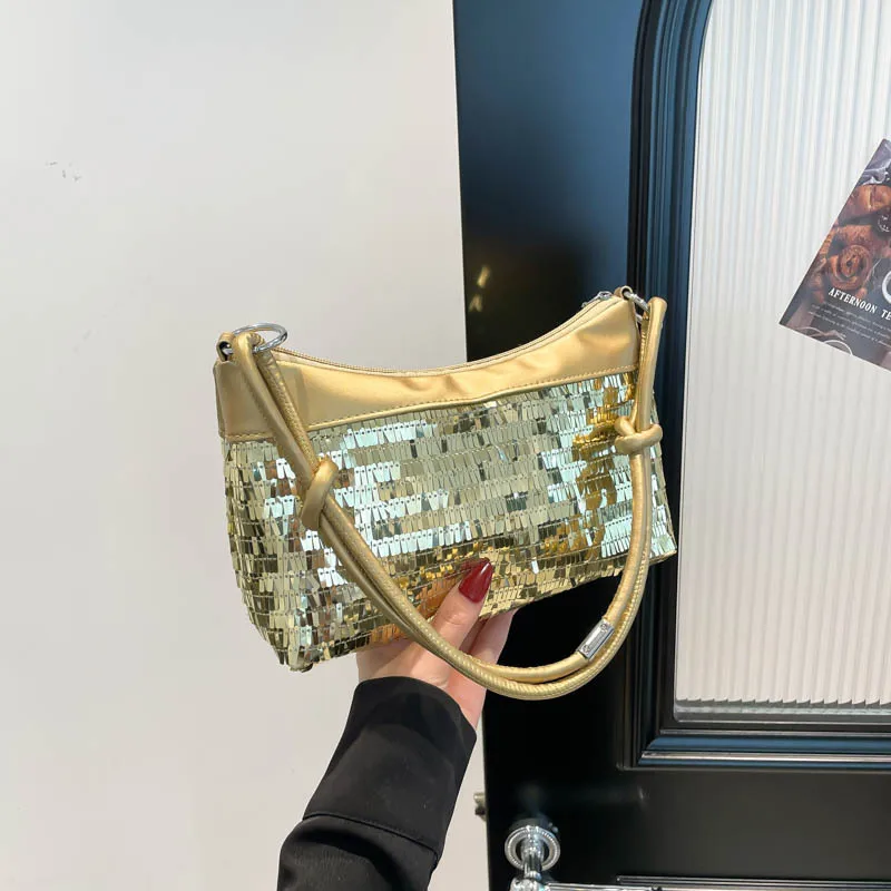 

New Trendy Splicing Glitter Sequins Underarm Bag for Women Large Capacity Square Fashion Tote Bag Shoulder Bag Handheld Bag