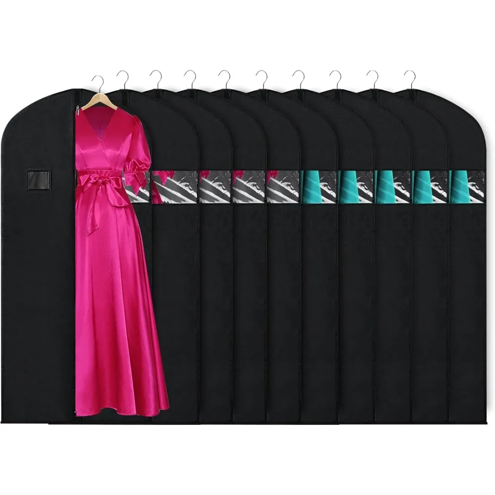 

60" Hanging Garment Bags Set of 10 with Zipper and Window for Closet Storage, Black