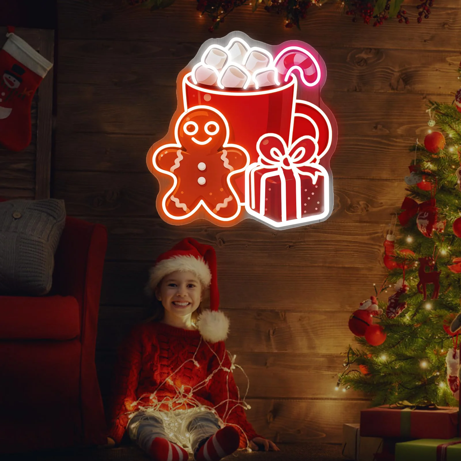 クリスマス ジンジャーブレッドマン カップ ネオンサイン クリスマスツリー デコレーションサイン 壁飾り クリスマスオーナメント ショップ 寝室 ホームパーティー用