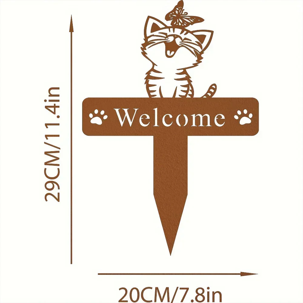 Unique Elegant Cat Garden Stake – Distinctive with Design. Unusual Metal Cat and Butterfly Memorial. Special Cat Name Decor