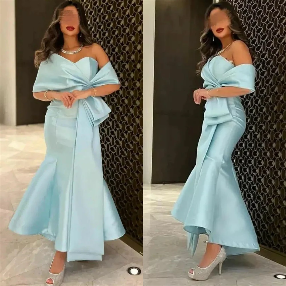 

Elegant Off-the-shoulder Mermaid Cocktail Draped Fold Satin Occasion Evening Gown vestidos de graduación