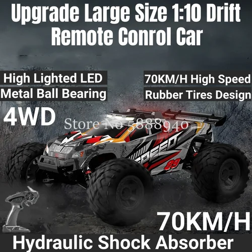 アップグレード大型サイズ 1:10 ドリフトリモートコントロールカー 2.4 グラム 4WD 70 キロ/h 高速合金材料高照度 LED ゴムタイヤ RC カー